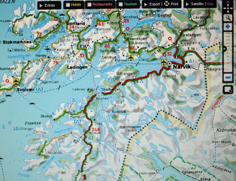 Exempel ViaMichelin område Lofoten Narvik